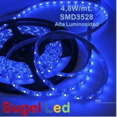 Tira LED 5 mts Flexible 24W 300 Led SMD 3528 IP20 Azul Alta Luminosidad